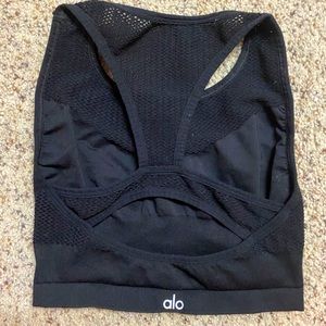 ALO yoga bra black with mesh detail
